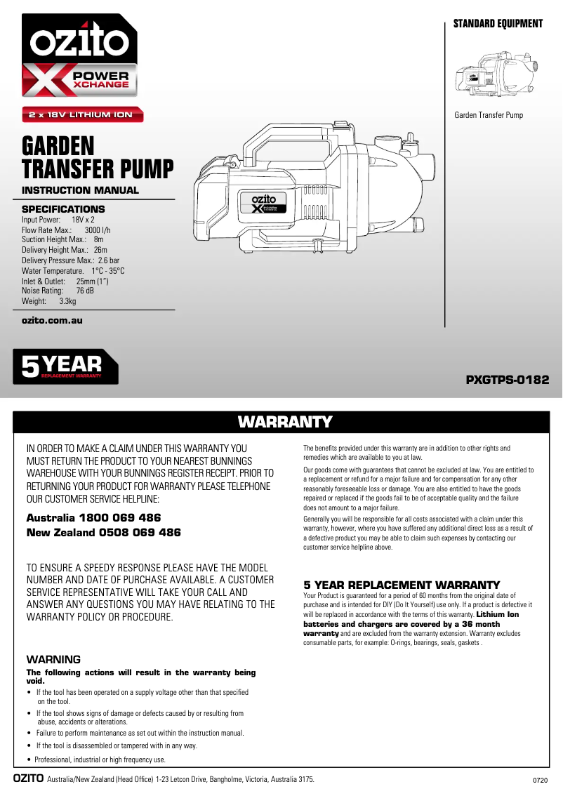 Image de la première page du manuel de l'appareil PXGTPS-0182