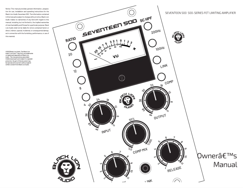 Page n°1 - Manuel utilisateur Black Lion Audio SEVENTEEN 500
