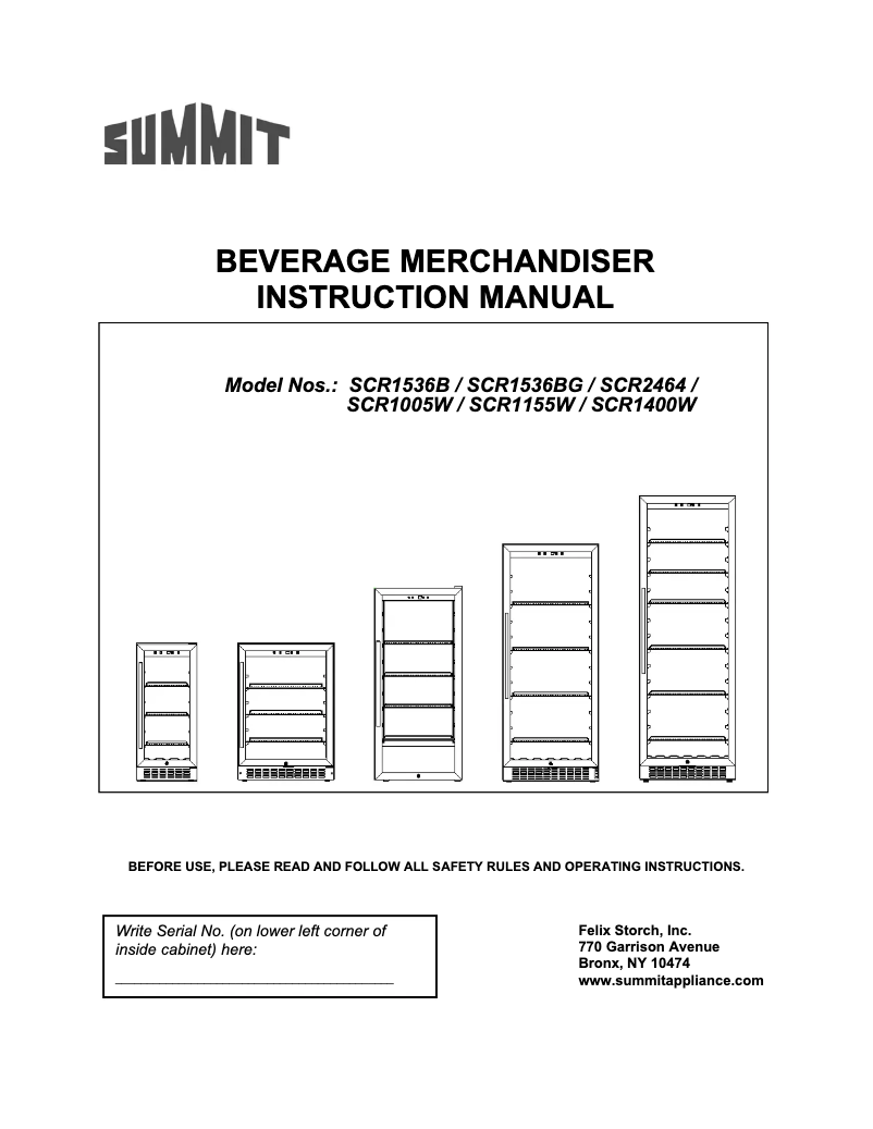 Page 1 of the manual Installation Guide Summit Commercial SCR1400W