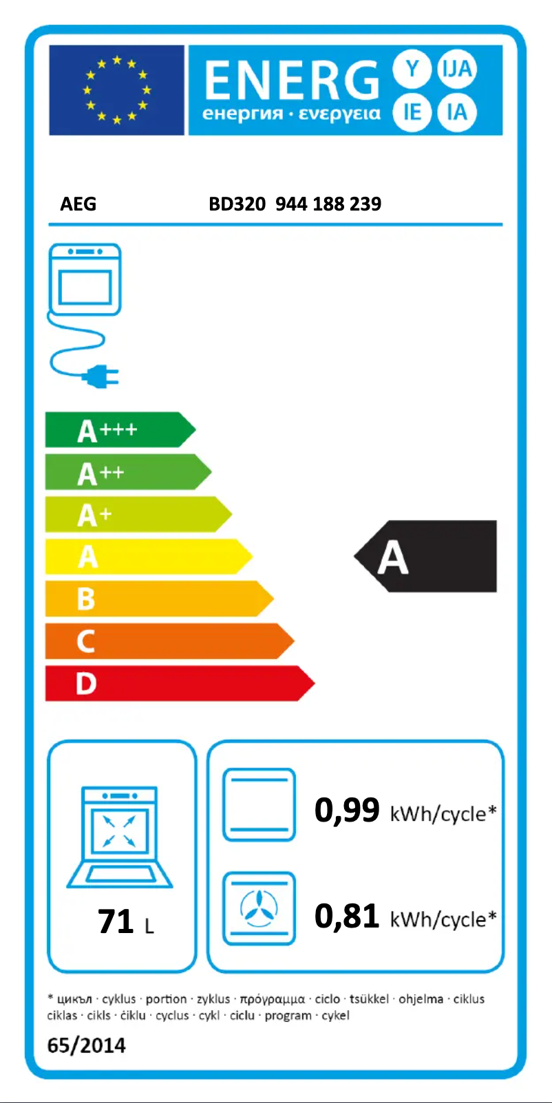 Page n°1 - Label énergétique AEG BD320