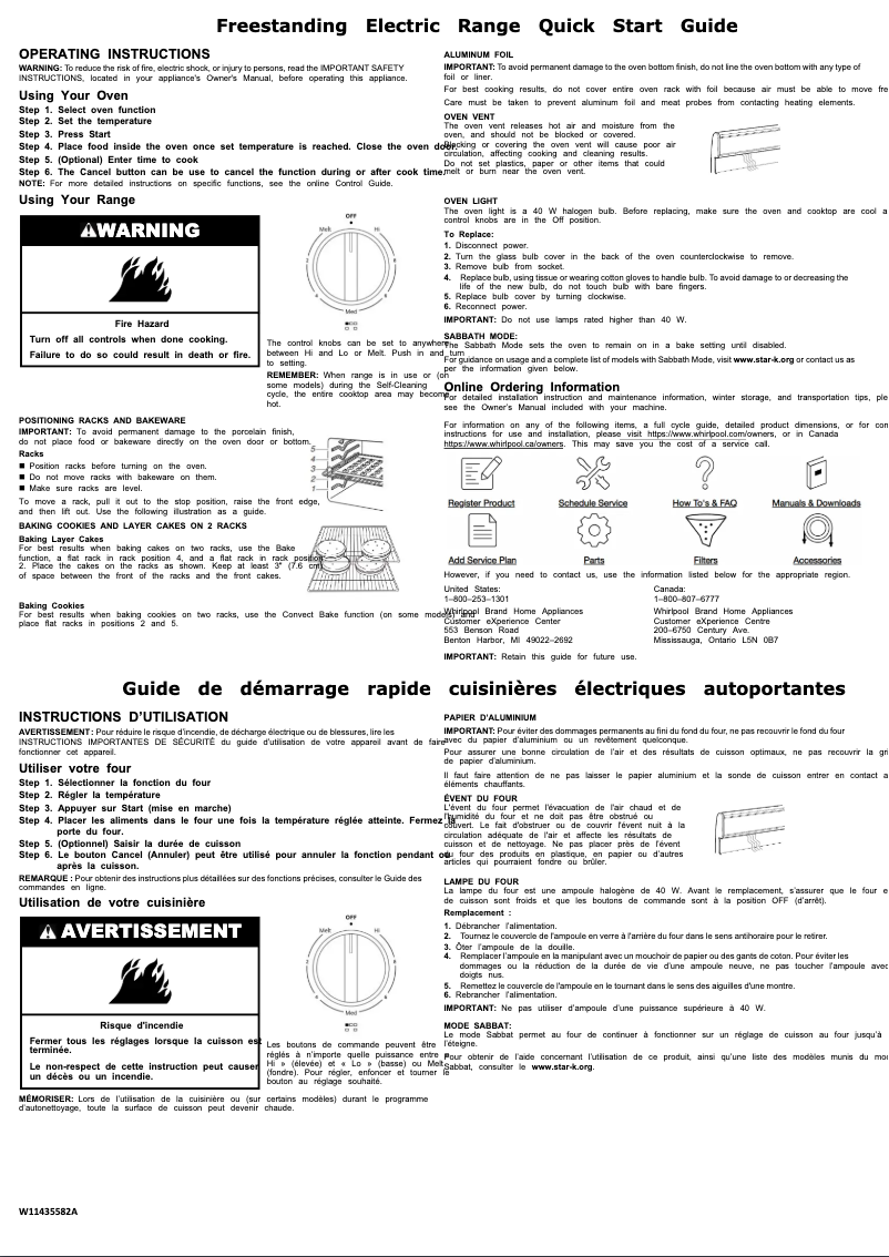 Page 1 de la notice Guide de démarrage rapide Whirlpool WFE525S0JS