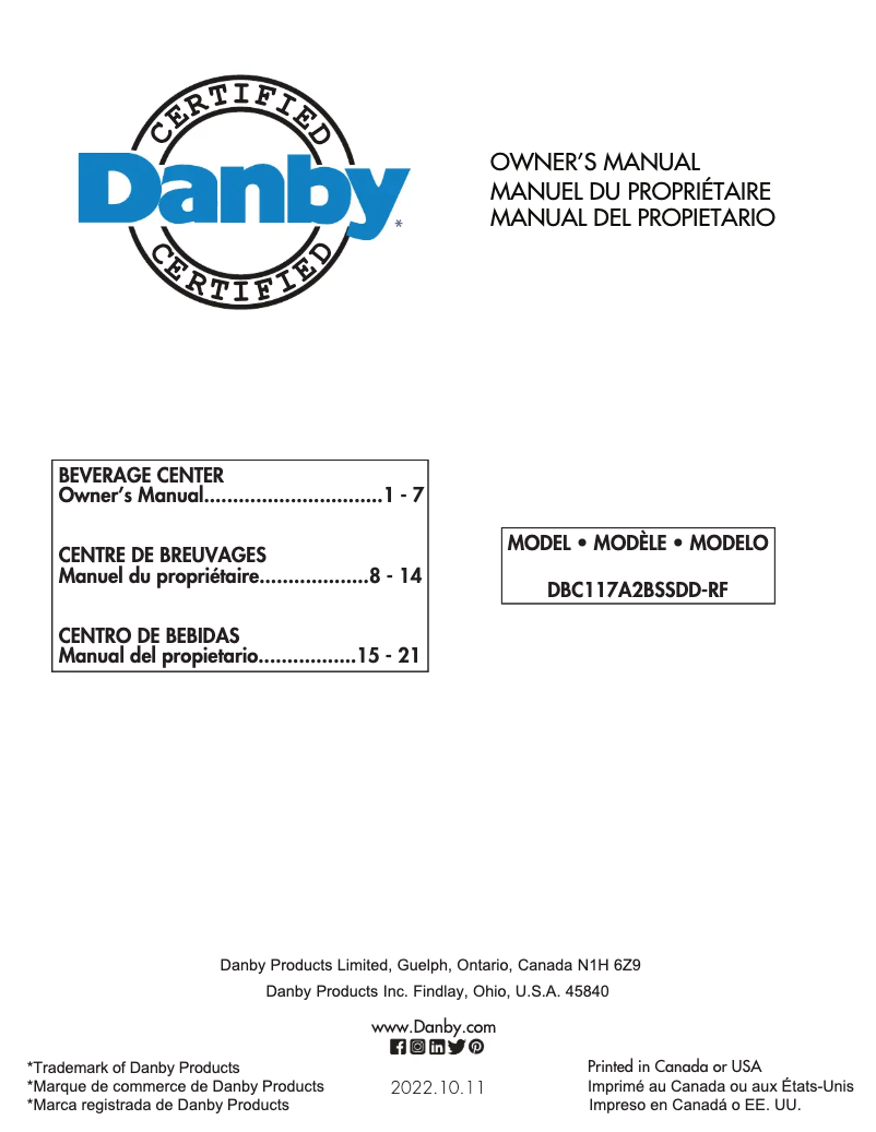 Page 1 de la notice Manuel utilisateur Danby DBC117A2BSSDD-RF