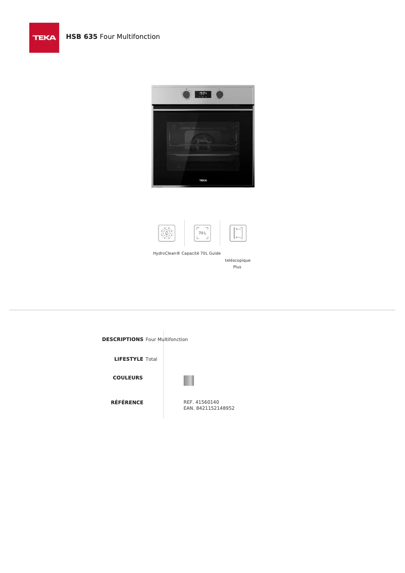 Page n°1 - Fiche technique Teka HSB 635