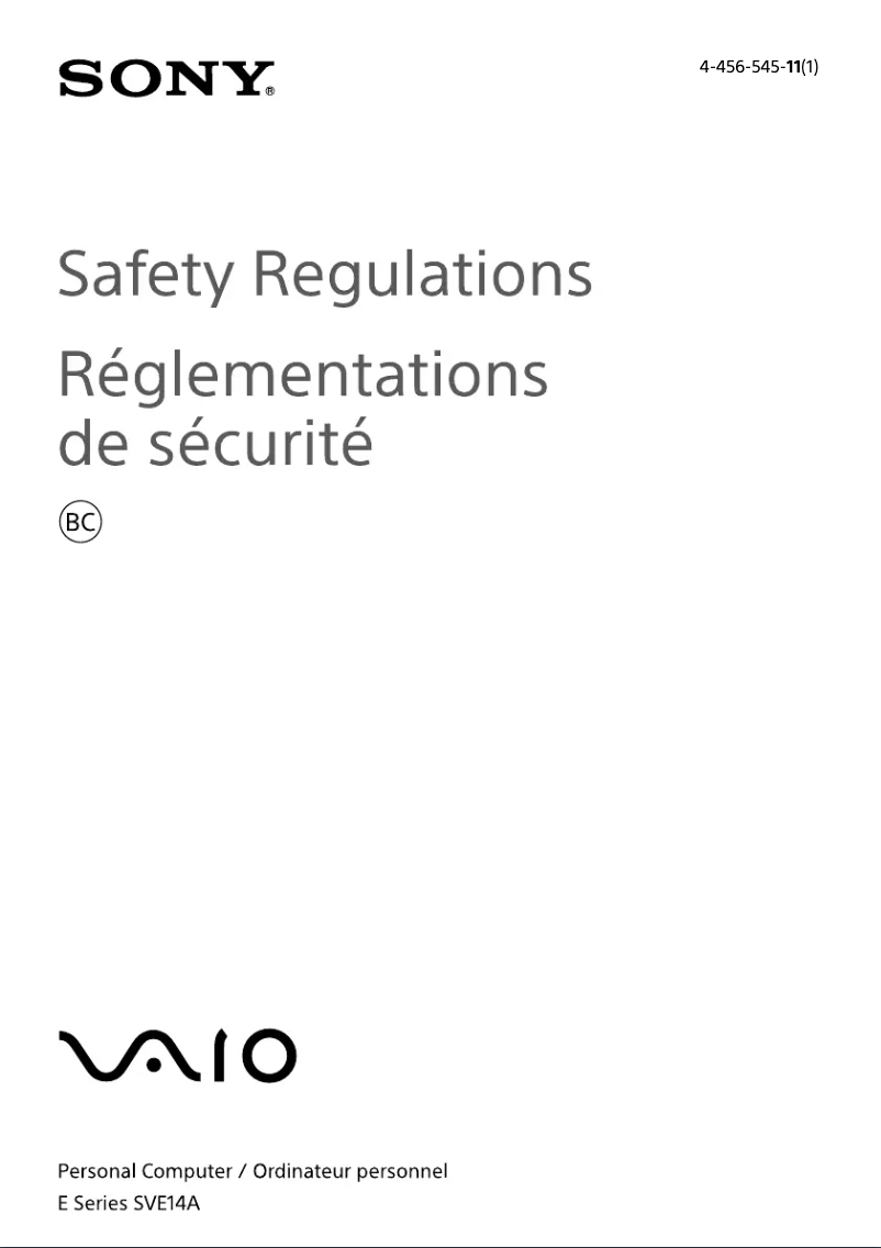 Page n°1 - Instructions de sécurité Sony Vaio SVE14A37CXH