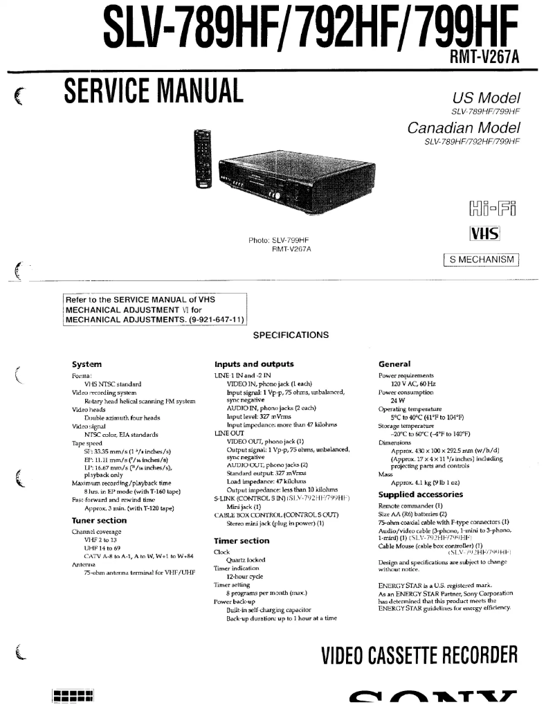 Page n°1 - Manuel utilisateur Sony SLV-789HF