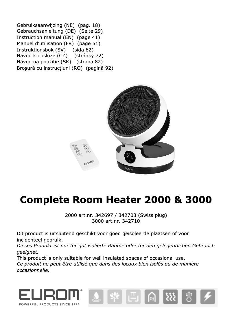 Página 1 del manual Manual de usuario Eurom Complete Room Heater 3000
