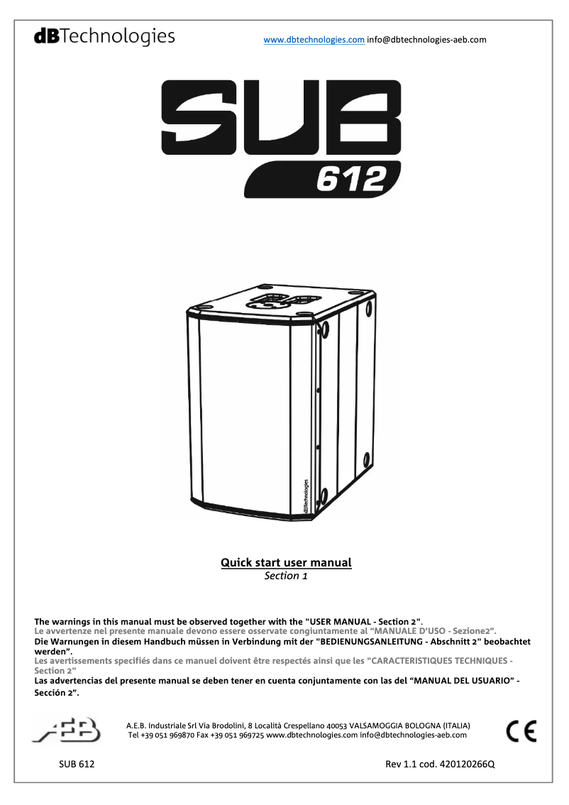 Página 1 del manual Manual de usuario DB Technologies SUB 612