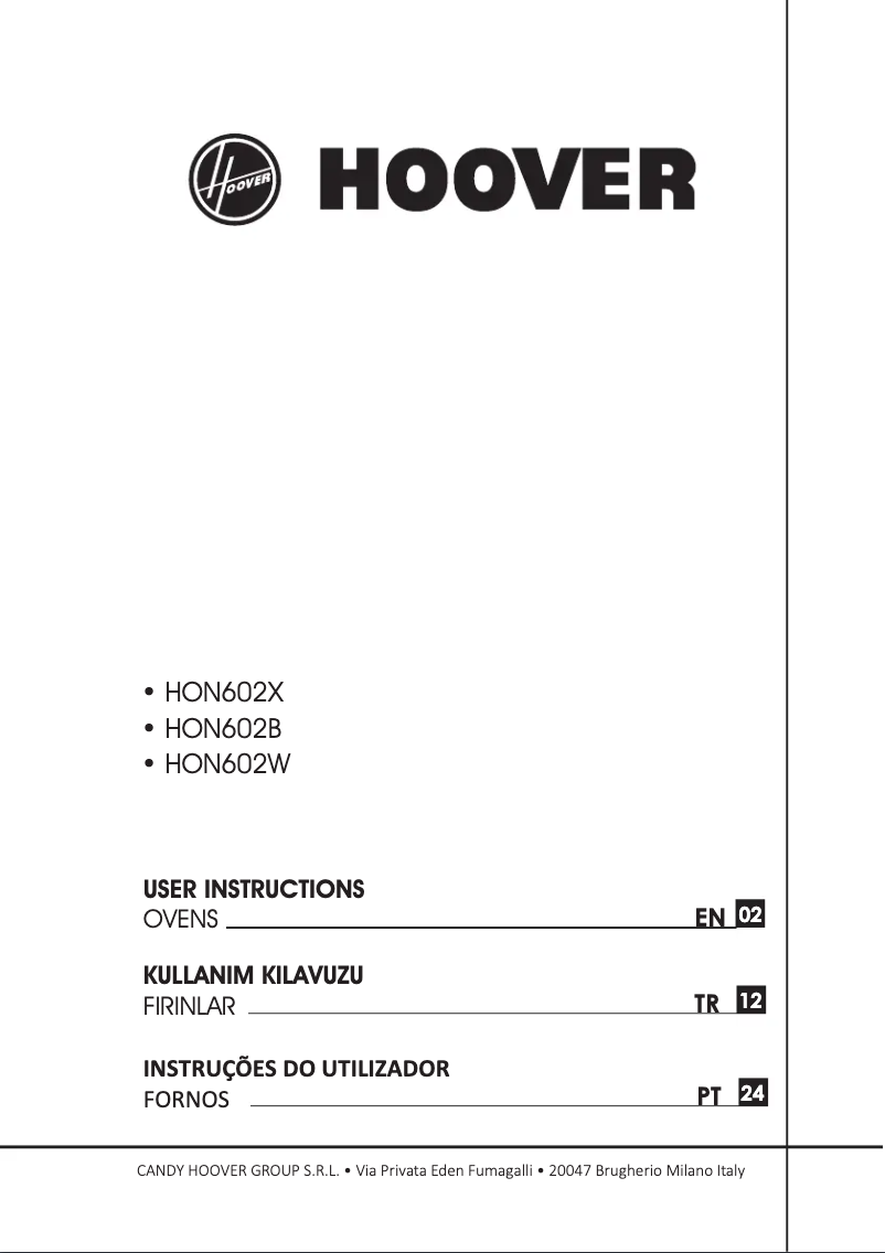 Page n°1 - Manuel utilisateur Hoover HON602X