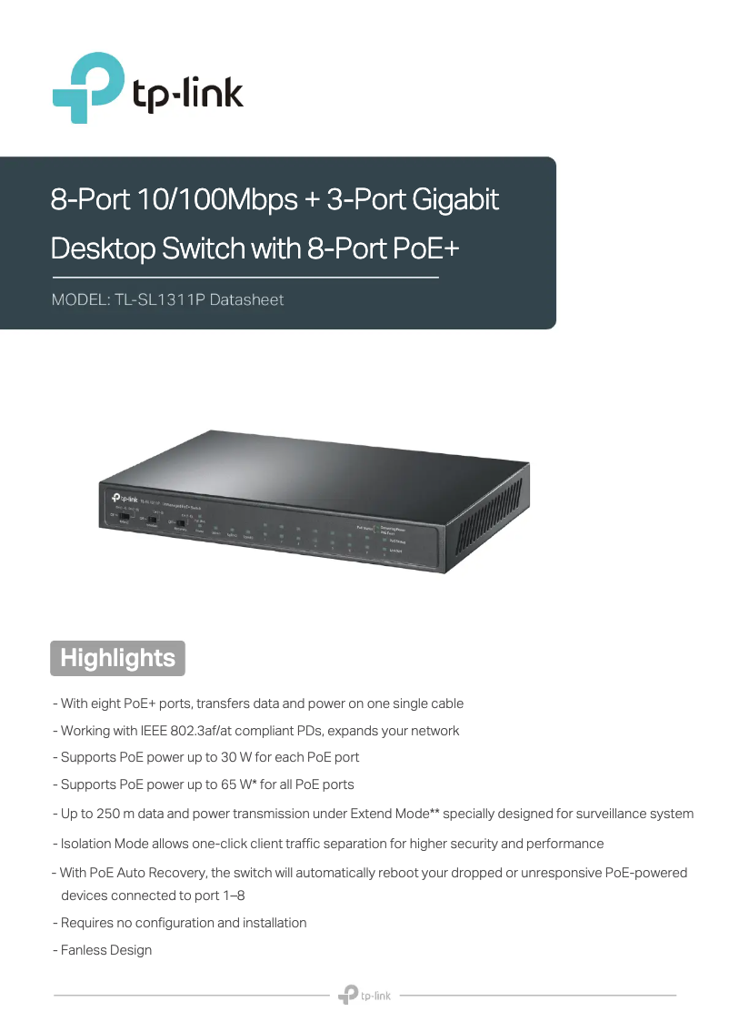 Page n°1 - Guide d'installation TP-Link TL-SL1311P