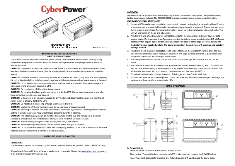 Page n°1 - Manuel utilisateur CyberPower BU1100E