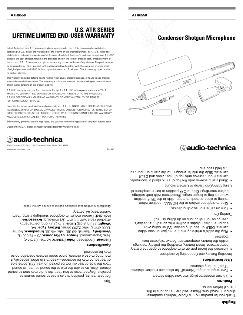 Page n°1 - Manuel utilisateur Audio-Technica ATR6550