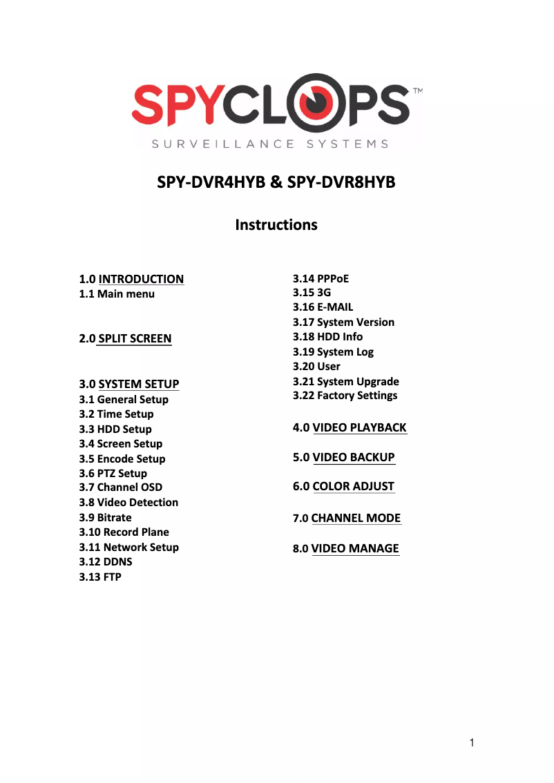 Page n°1 - Manuel utilisateur Spyclops SPY-DVR4HYB
