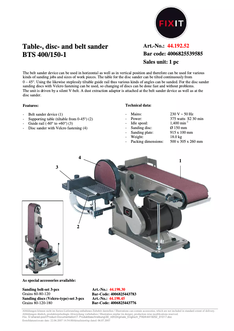 Page 1 de la notice Manuel utilisateur FIXIT BTS 400/150-1