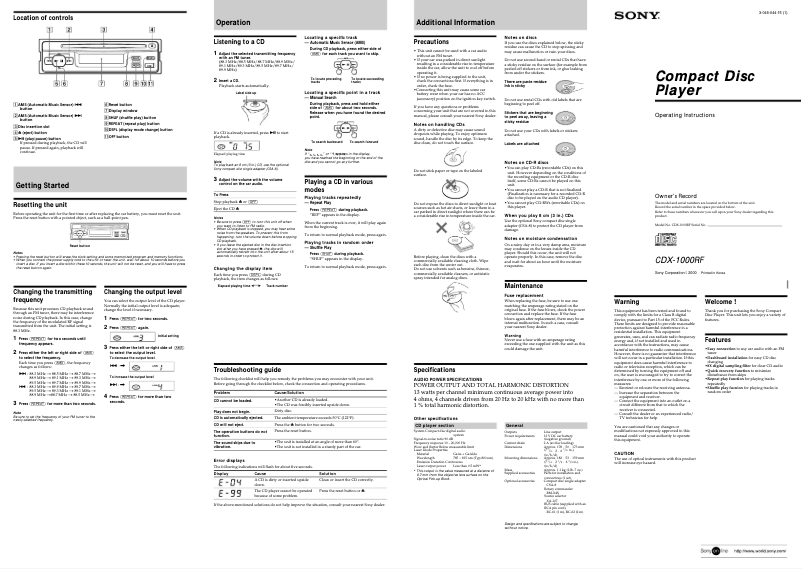 Página 1 del manual Manual de usuario Sony CDX-1000RF