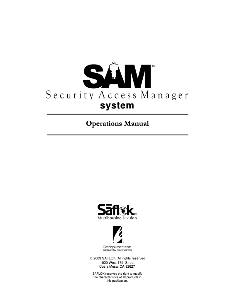 Image de la première page du manuel de l'appareil Saflok SAM