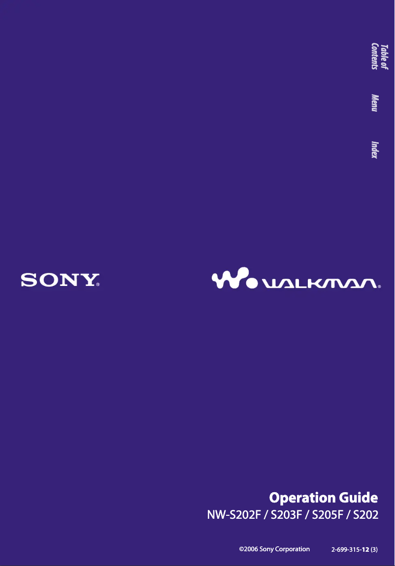 Image de la première page du manuel de l'appareil Walkman NW-S203F