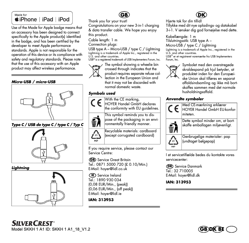 Page 1 de la notice Manuel utilisateur SilverCrest SKKH 1 A1