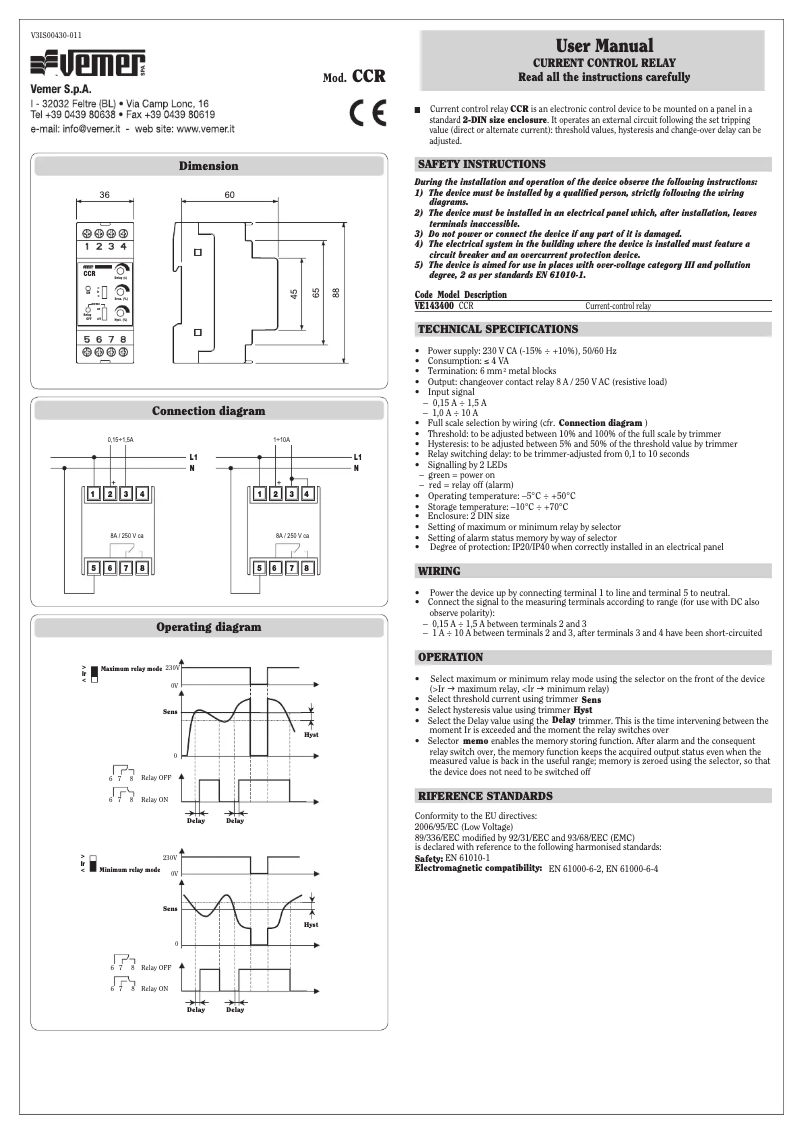 Page 1 de la notice Manuel utilisateur Vemer CCR