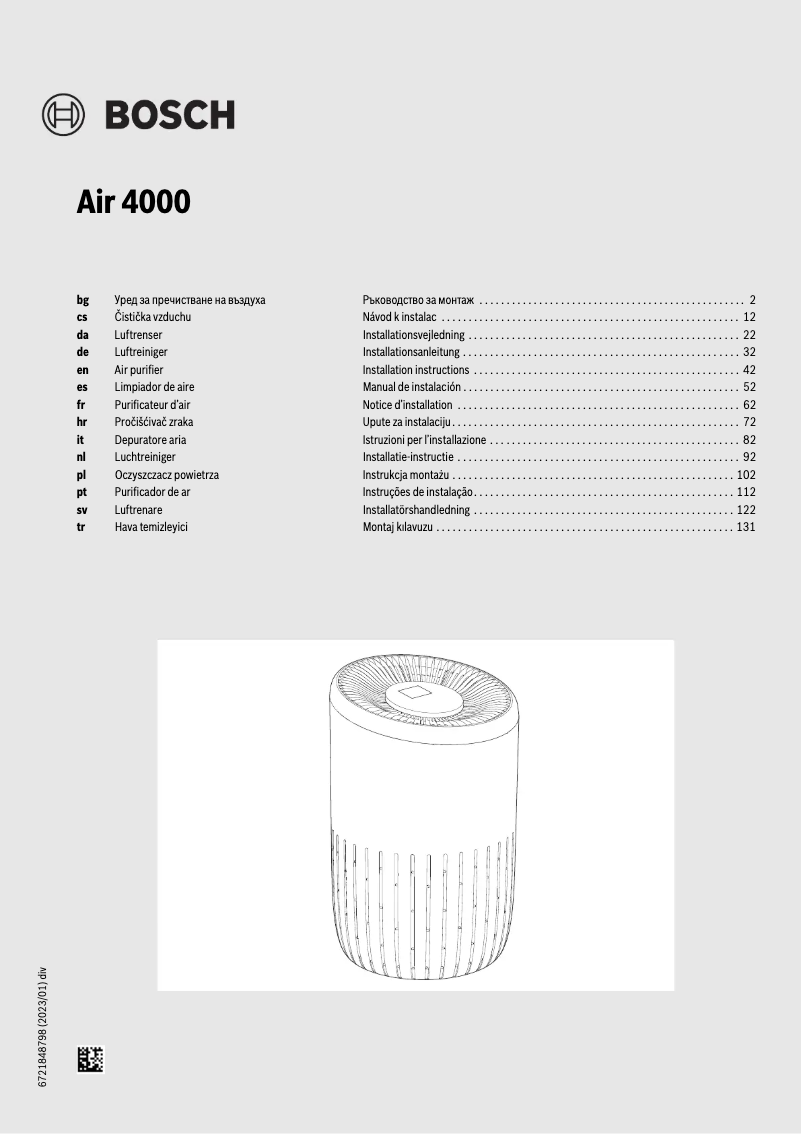 Page 1 de la notice Manuel utilisateur Bosch Air 4000