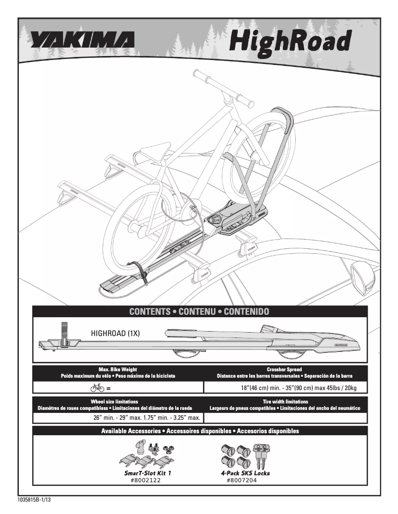 Page 1 de la notice Manuel utilisateur Yakima HighRoad