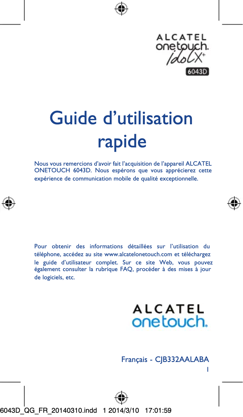 Page 1 de la notice Manuel utilisateur Alcatel One Touch Idol X