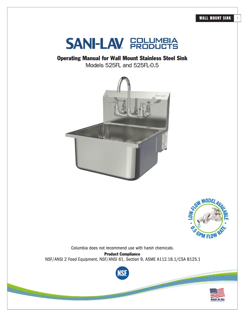 Page 1 de la notice Manuel utilisateur Sani-Lav 525FL