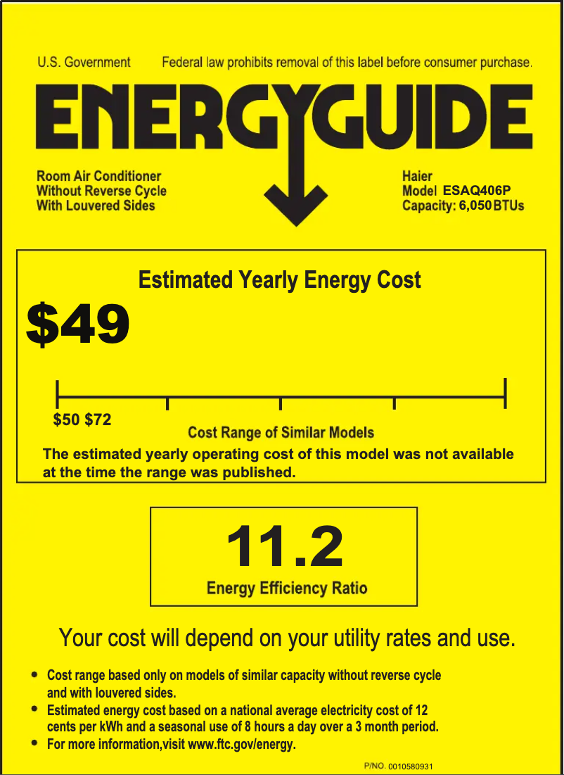 Page 1 de la notice Label énergétique Haier ESAQ406P