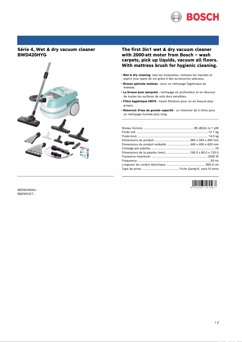 Image de la première page du manuel de l'appareil BWD420HYG