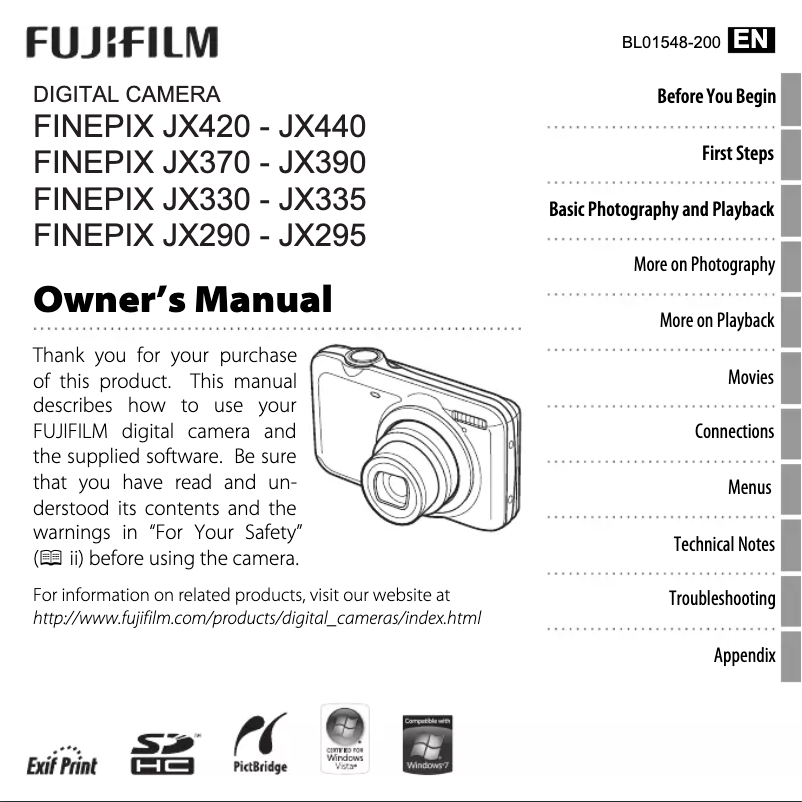Page 1 de la notice Manuel utilisateur Fujifilm Finepix JX390