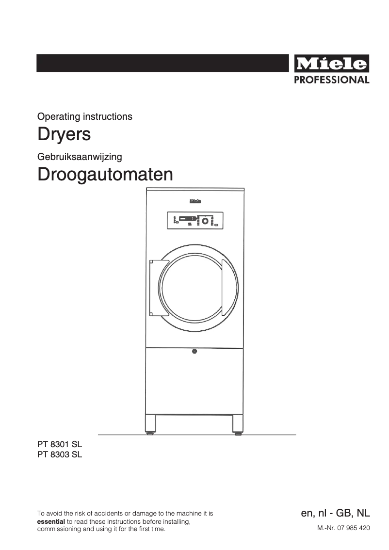 Page n°1 - Manuel utilisateur Miele T 8301