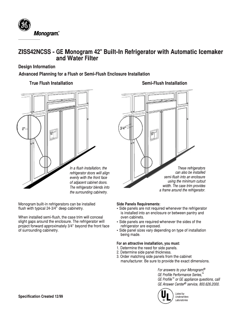 Page n°1 - Fiche technique GE ZISS42NCSS