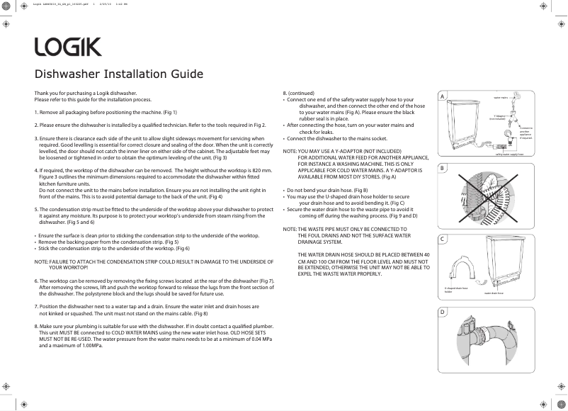 Page 1 de la notice Manuel utilisateur Logik LDW45S10