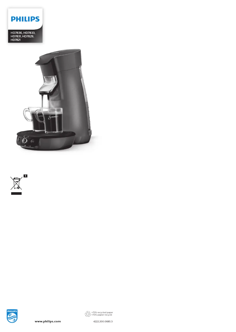 Image de la première page du manuel de l'appareil Senseo Viva Cafe HD7831