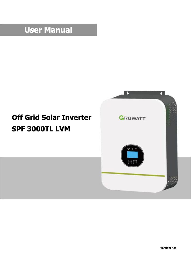 Page 1 de la notice Manuel utilisateur Growatt SPF 3000TL LVM