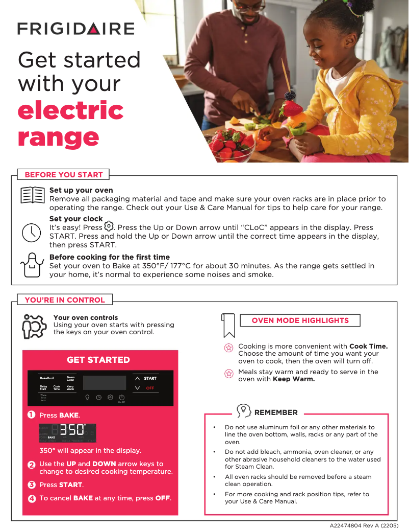 Page 1 de la notice Guide de démarrage rapide Frigidaire FCFE3062AB