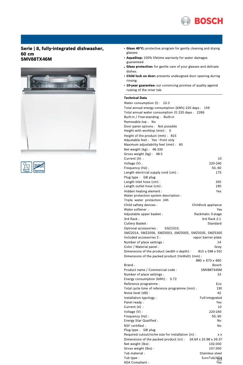 Image de la première page du manuel de l'appareil SMV88TX46M
