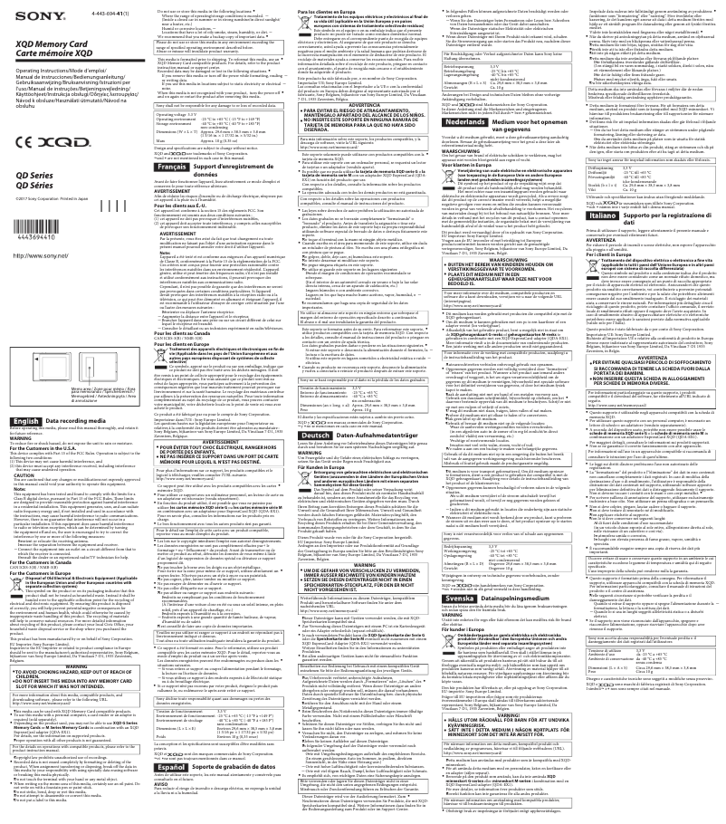 Page 1 de la notice Manuel utilisateur Sony XQD G 64GB High Speed R440 W400