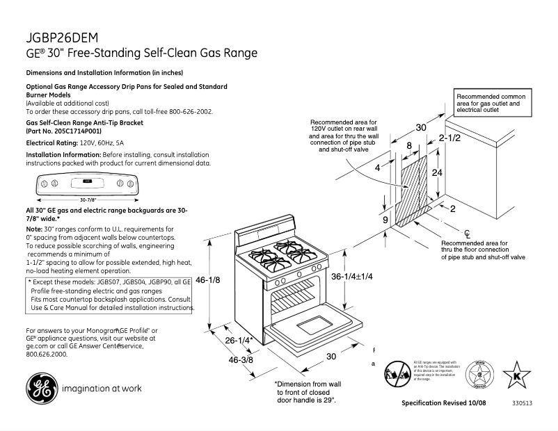 Page 1 of the manual Technical Sheet GE JGBP26DEMCC