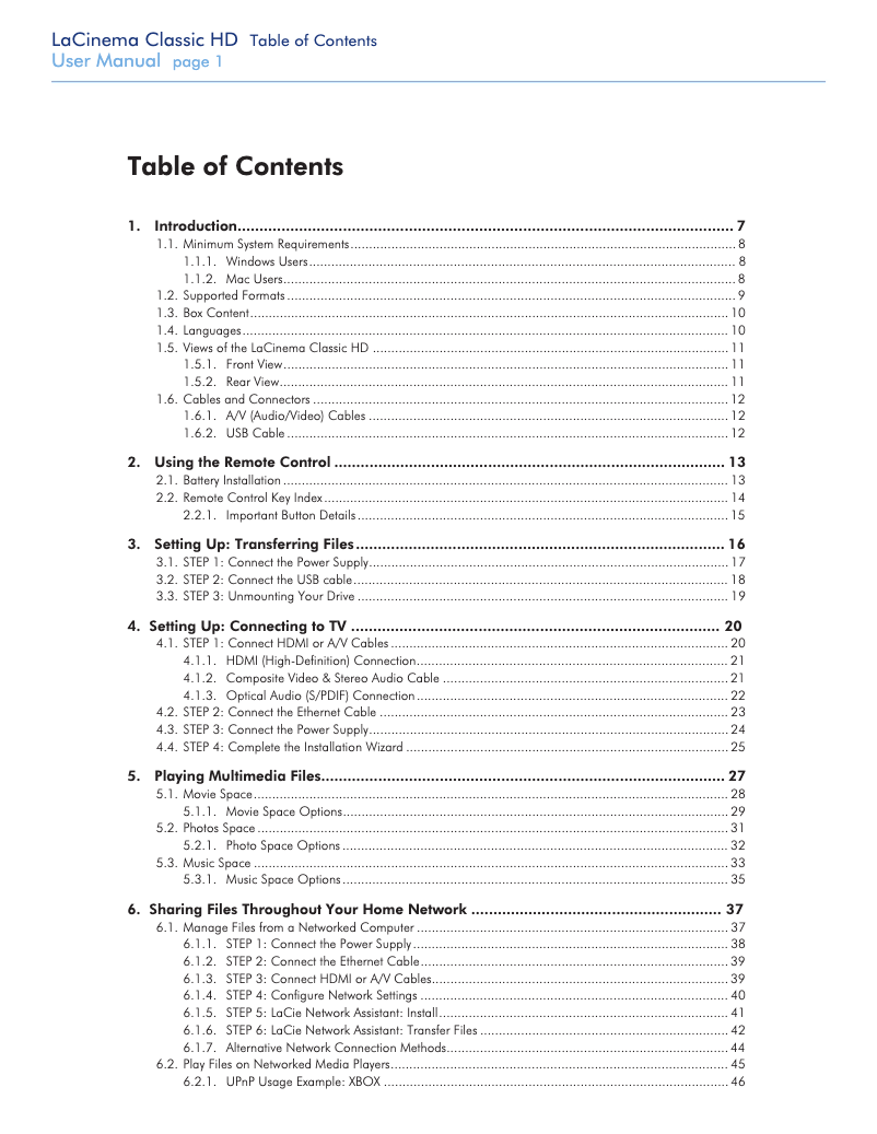 Page n°1 - Manuel utilisateur LaCie LaCinema PlayHD