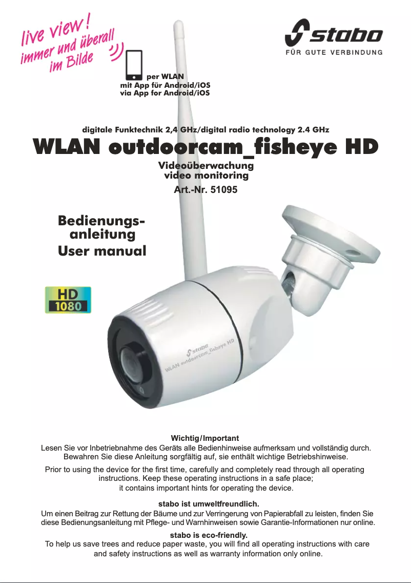 Página 1 del manual Manual de usuario Stabo WLAN outdoorcam_fisheye 180° HD 510914