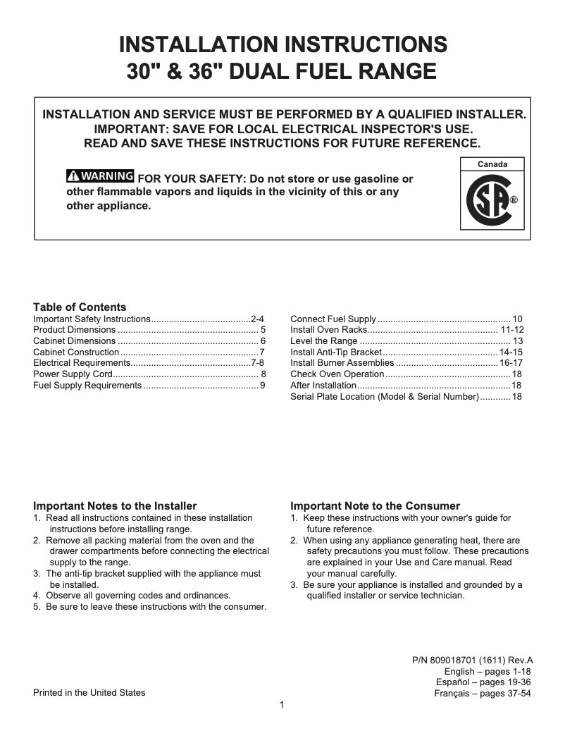 Page n°1 - Guide d'installation Electrolux E36DF76TPS