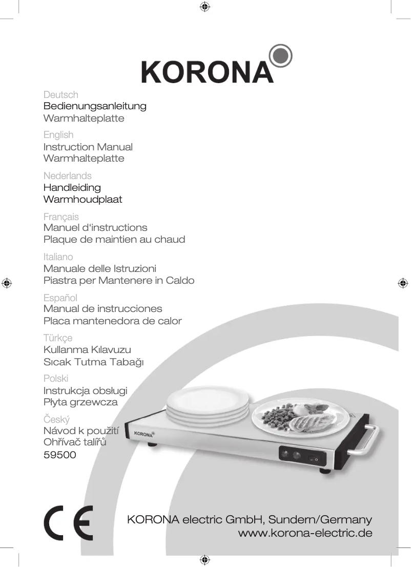 Page n°1 - Manuel utilisateur Korona Warmhalteplatte