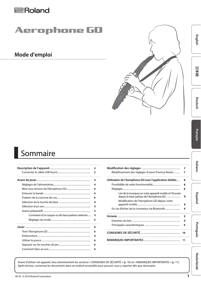 Image de la première page du manuel de l'appareil Aerophone GO