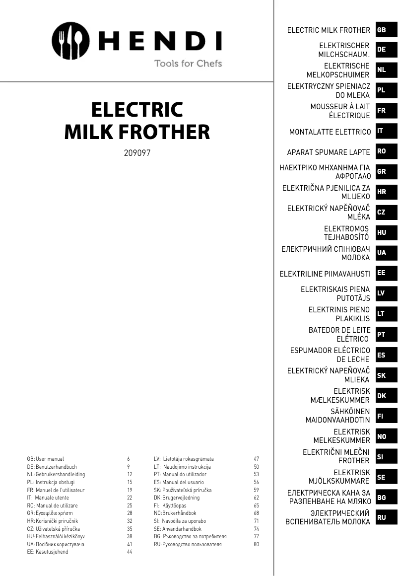 Page 1 de la notice Manuel utilisateur Hendi 209097