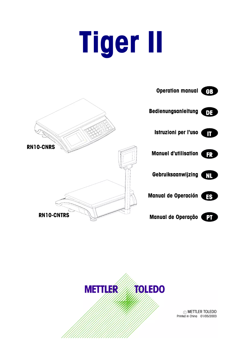 Page 1 de la notice Manuel utilisateur Mettler Toledo Tiger II RN10-CNRS