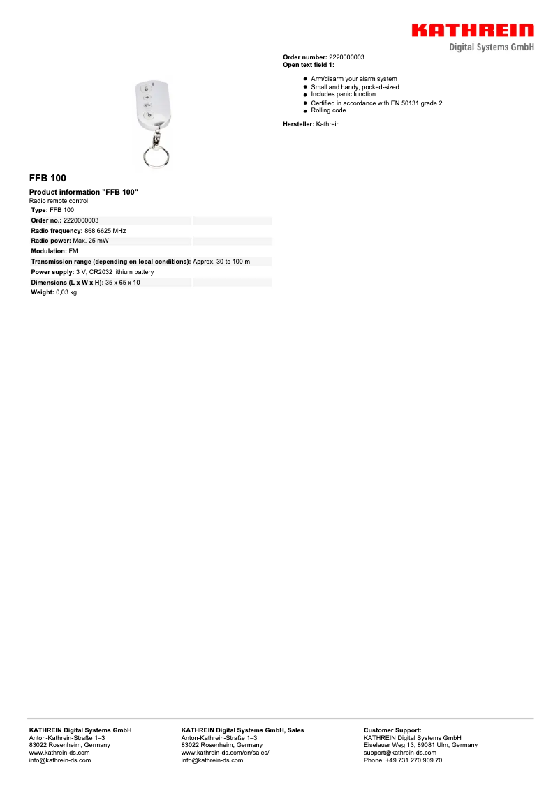 Image de la première page du manuel de l'appareil FFB 100