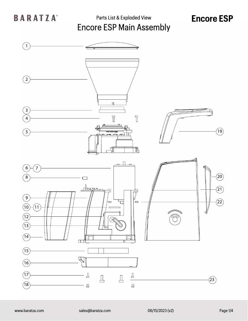 Page 1 de la notice Fiche technique Baratza Encore ESP