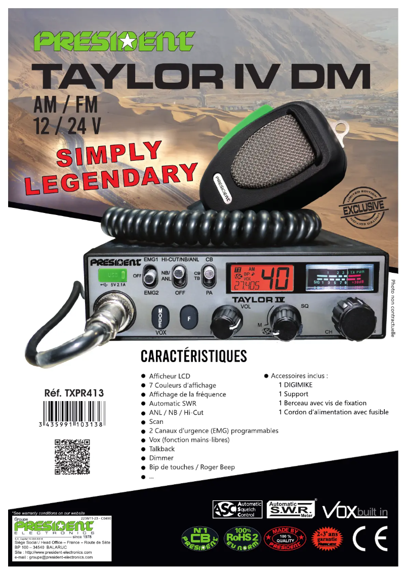 Page 1 de la notice Fiche technique President Taylor IV