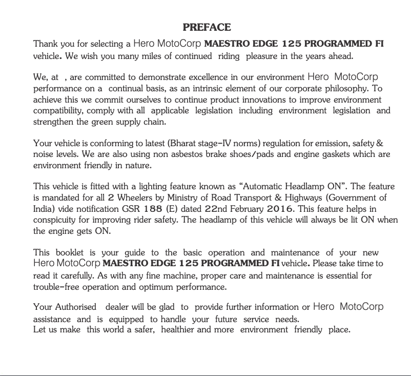 Página 1 del manual Manual de usuario Hero Maestro Edge 125 FI (2019)