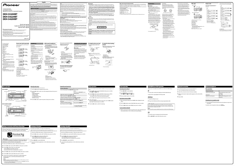 Page 1 de la notice Guide de démarrage rapide Pioneer DEH-S4200BT